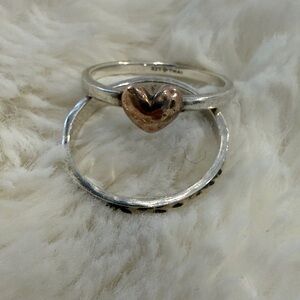 Silpada Silver and  Copper Heart Ring Stackable Duo